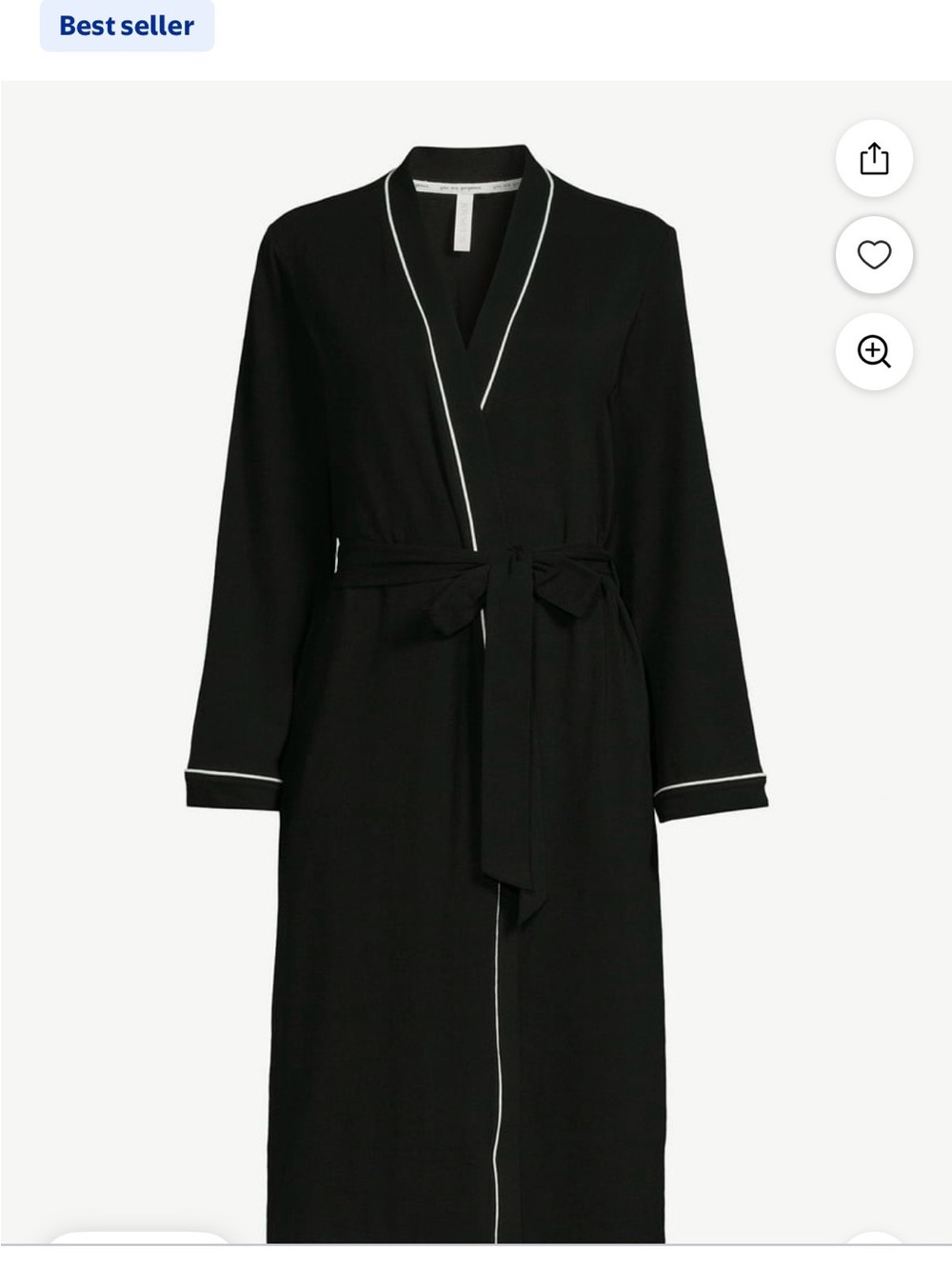 Joyspun Women's Black Wrap Robe with White Piping